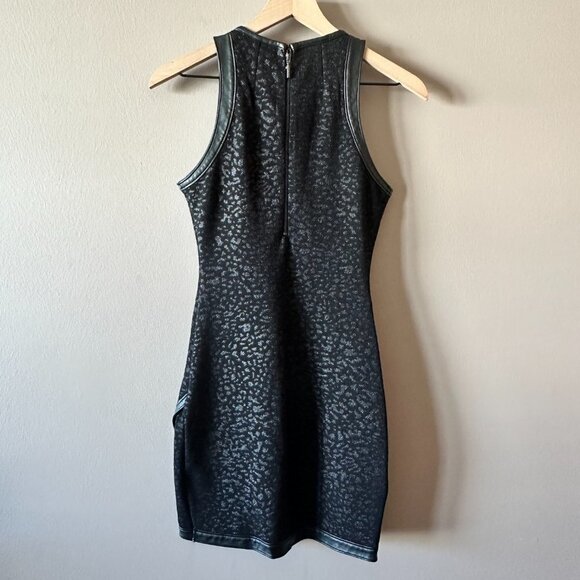 Women's S Guess Animal Print Dress Leather Trim Tulip Hem Zipper - Picture 3 of 10